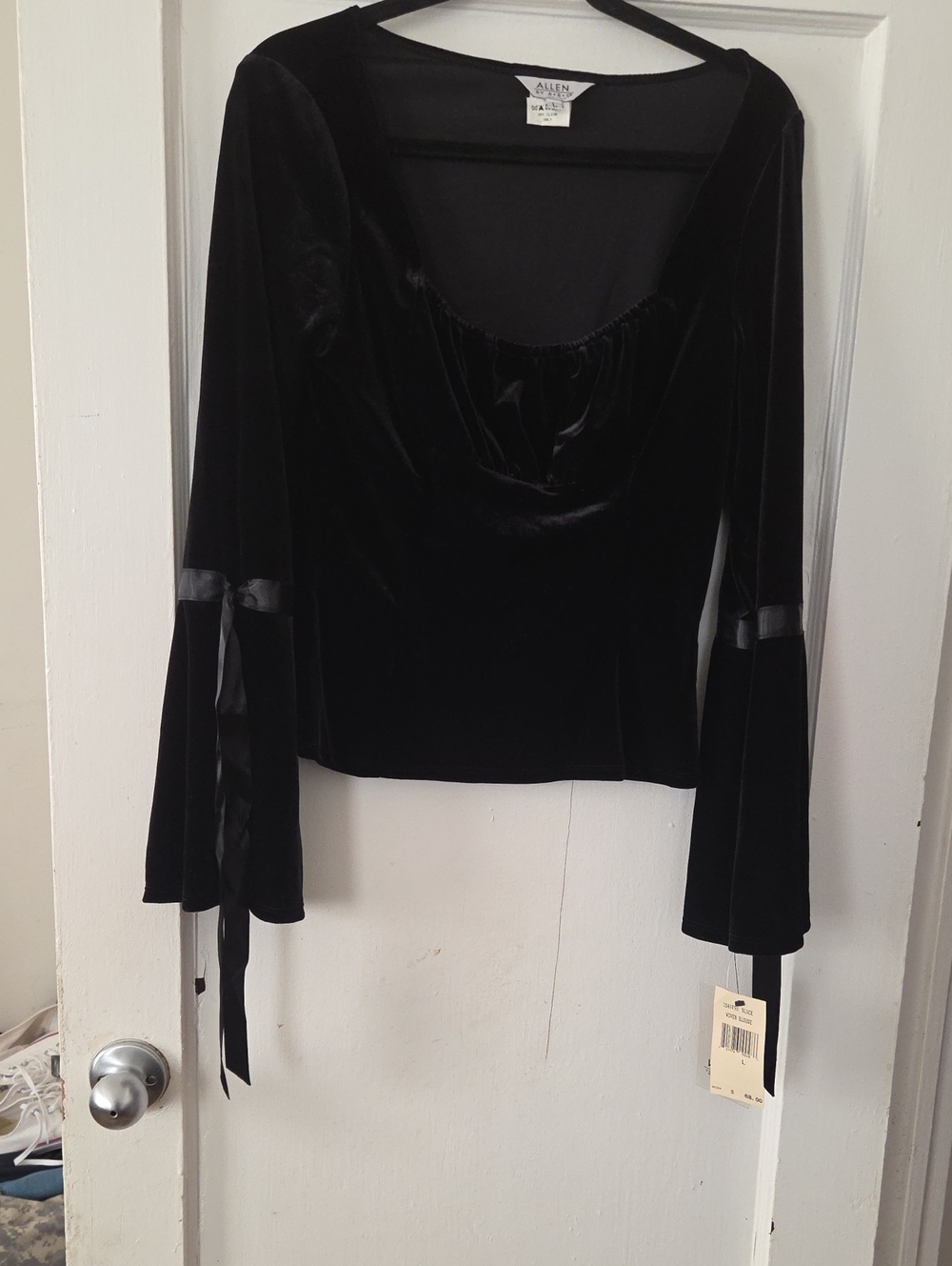 ABS Allen Schwartz Black Velvet Scoop-Neck Tie-Sleeve Top